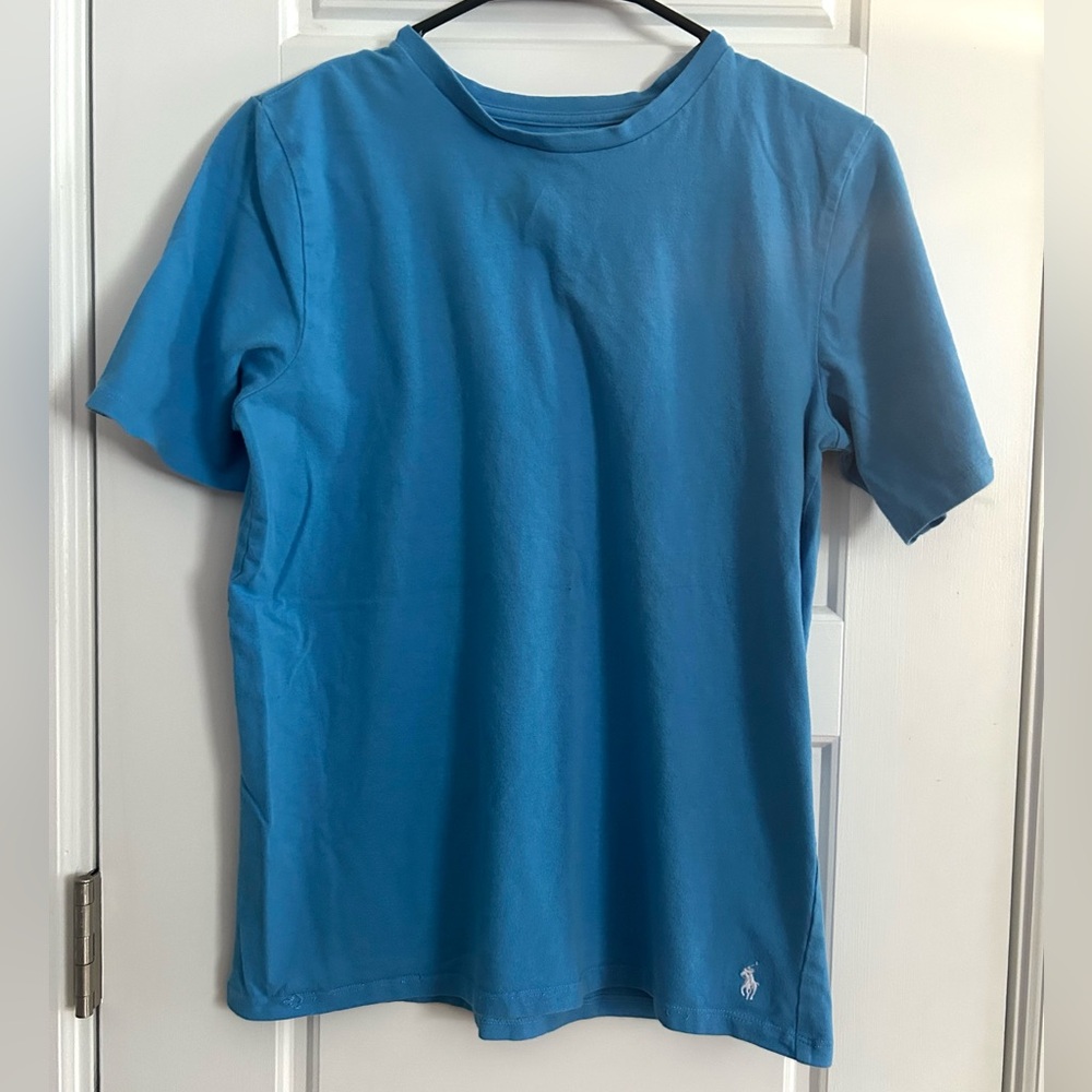Polo Ralph Lauren Blue Short Sleeve T-Shirt Embroidered Logo Bottom Hem